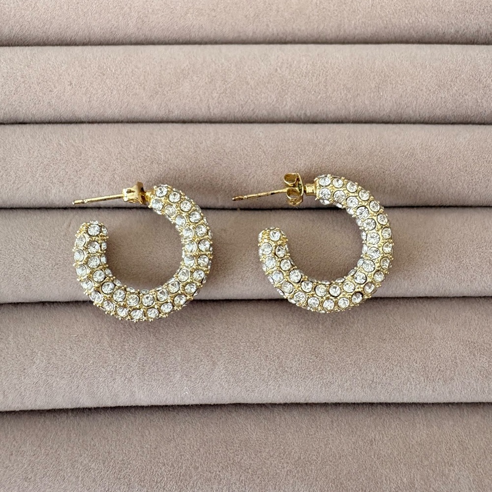 Lisa Gozlan Gold Crystal Pave Hoop Earrings
